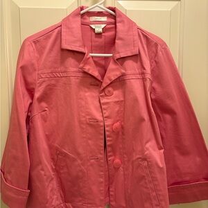 Christopher & Banks Coral Pink Three-Quarter Sleeve Trench Coat